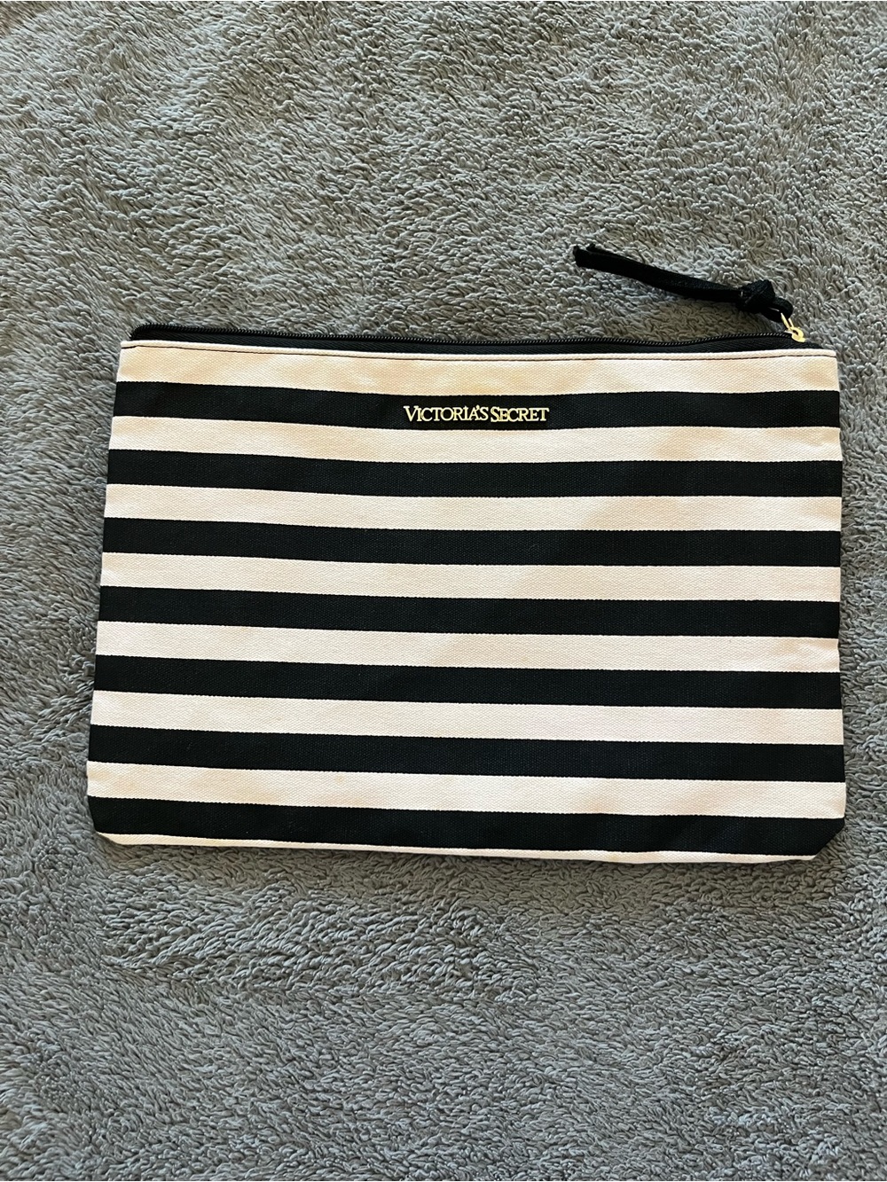 Victoria's Secret Cloth Black and Pink Striped Zip Pouch